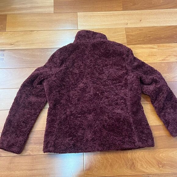 Pendleton Zip Up Burgundy Boucle teddy Fleece Jacket With Plaid Pocket Size L - Picture 3 of 10